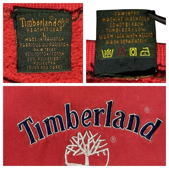 90s TIMBERLAND Weathergear Red Cotton Blend Sweatshirt Embroidered Logo sz L - Picture 8 of 11